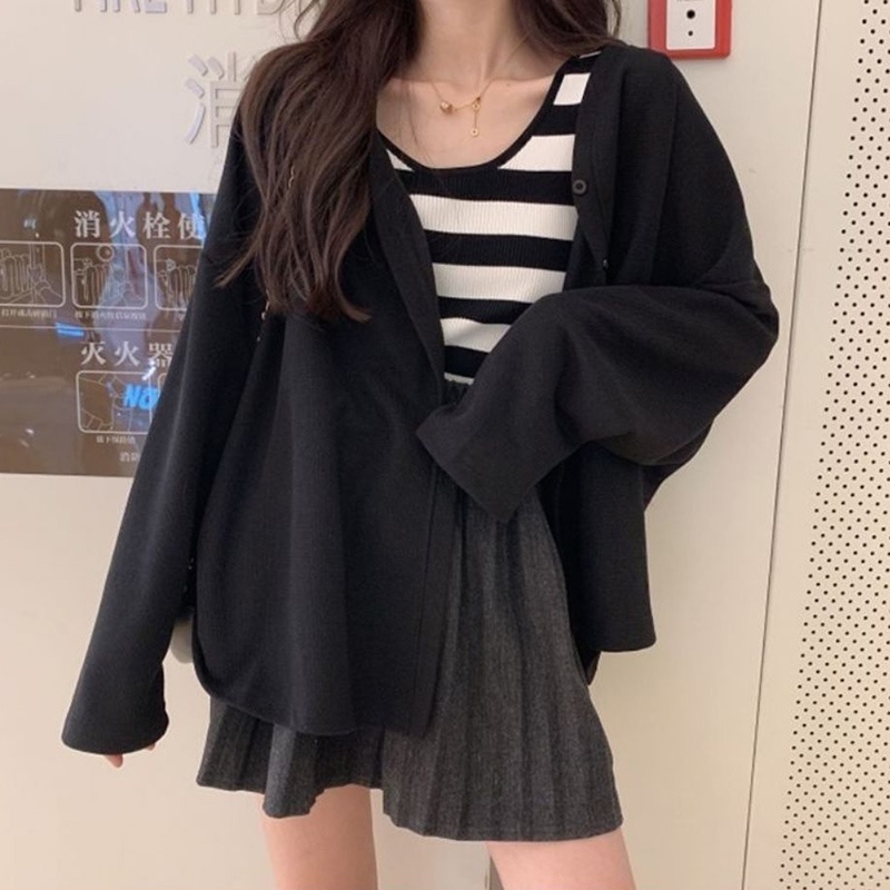 Áo khoác cardigan dệt kim IELGY mỏng dáng rộng dễ phối đồ thời trang xinh xắn cho nữ