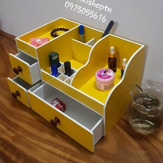 Kệ mỹ phẩm max 35cm vàng núm gỗ đậm