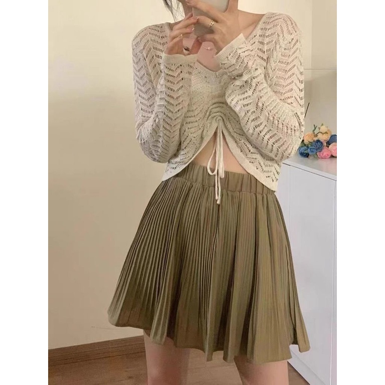 Áo Sweater Tay Dài Cổ Chữ V Thiết Kế Dây Rút Thời Trang Mùa Hè Mới Cho Nữ