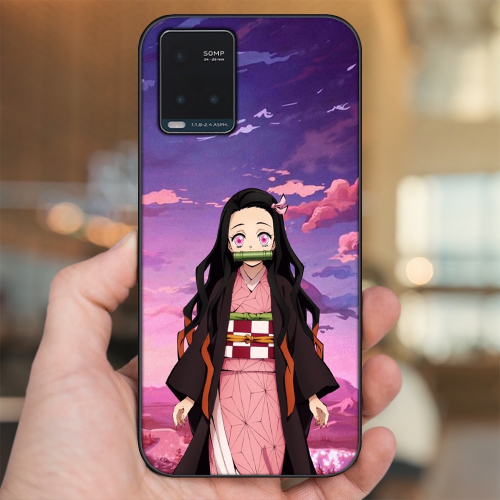 Ốp lưng Vivo Y21s, Y33s viền đen in hình Nezuko Kimetsu no Yaiba