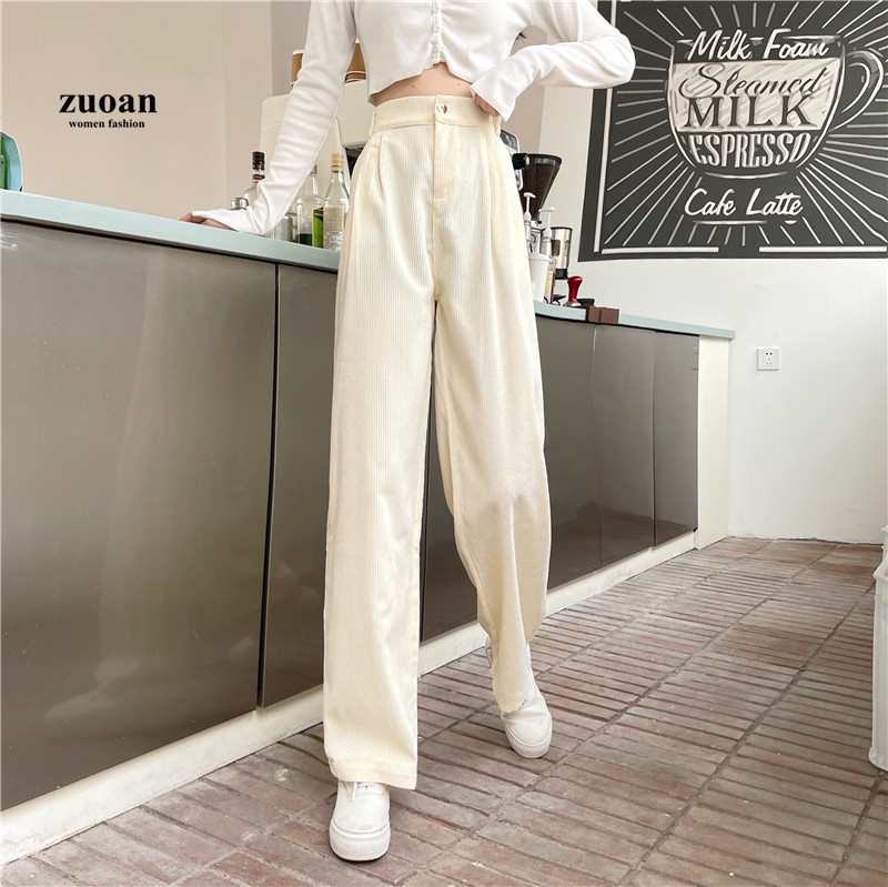 SUXI Quần Nhung Dài Ống Rộng Lưng Cao Kiểu Hàn Quốc Cá Tính