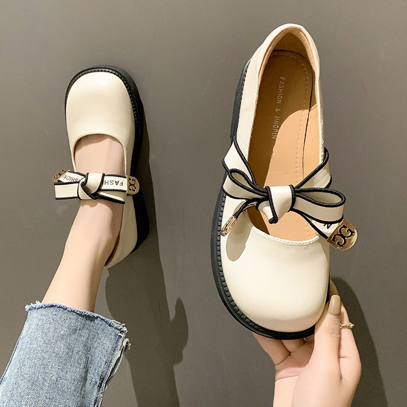 Giày da mũi vuông phong cách retro Anh Quốc thời trang mùa hè 2022 dành cho nữ