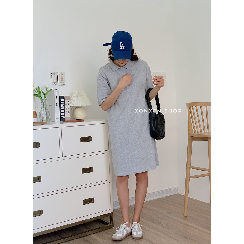 Áo đầm suông polo Xonxen shop chất cotton dày dặn, tháng mát free size, mã 1145