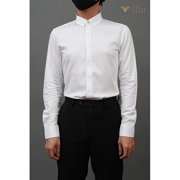 Áo sơ mi trắng cài khuy cổ The Suits House SM00005
