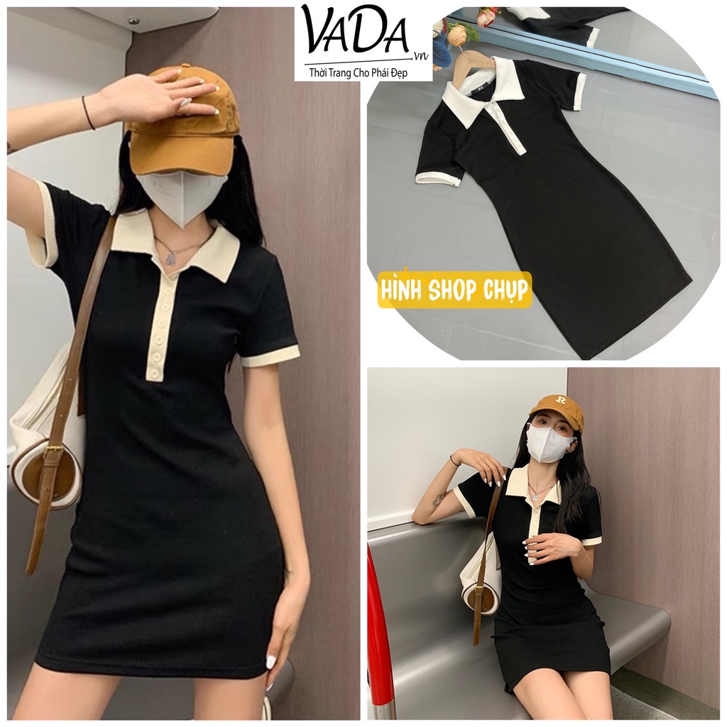Váy POLO body cổ phối chất len gân đơn giản trẻ trung đi học , đi dạo, cafe - Thời Trang VADA (BD18)