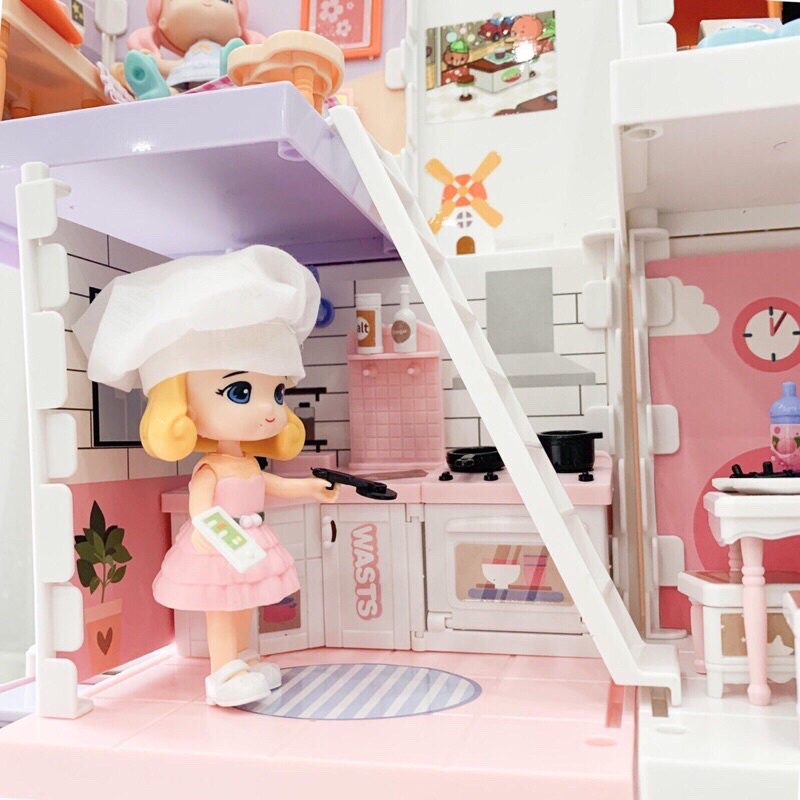 Bộ Đồ Chơi Ngôi Nhà Búp Bê Thông Minh Cho Bé Gái 3 Tầng Little World - Mây Kids
