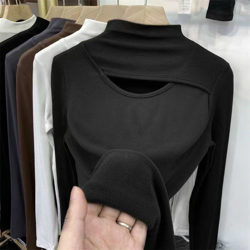 Áo len tăm cổ lọ 3cm, áo giữ nhiệt cách điệu khoét ngực, hàng cao cấp