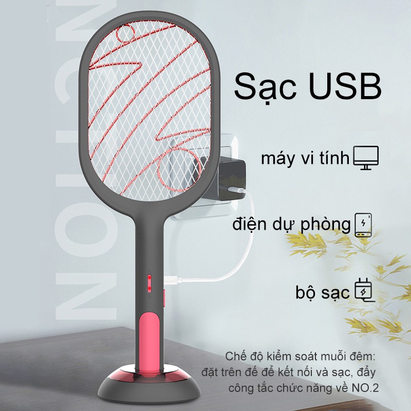[HCM]Vợt bắt muỗi kiêm đèn tích điện đa năng 2 in 1- Thiết kế 3 lớp thép không gỉ, an toàn khi sử dụng-GM-LYMWP00