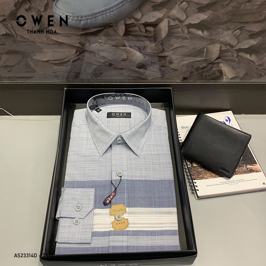 Áo Sơ Mi Nam Dài Tay Owen AS23314D Somi Công Sở Cao Cấp Màu Ghi Xám Kẻ Ngang Dáng Ôm Không Túi Chất Sợi Tre Mềm Mát | BigBuy360 - bigbuy360.vn