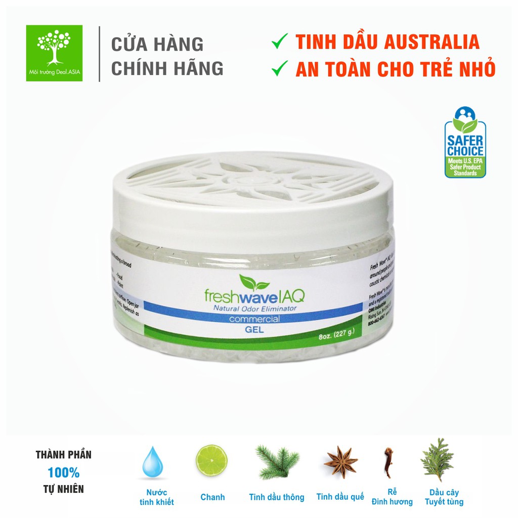 Gel Tinh Dầu Khử Mùi Ôtô, Văn phòng - Fresh Products WAVE IAQ - 100% Tinh dầu Úc - Hộp 225 &amp; 450g