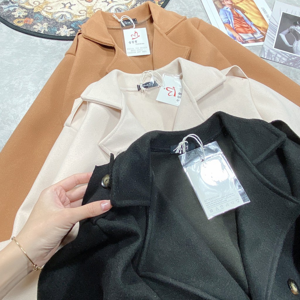 Áo khoác nữ vải dạ ép lì Quảng Châu - Áo khoác dạ nữ dáng áo vest thanh lịch kèm đai lưng - CM Shop
