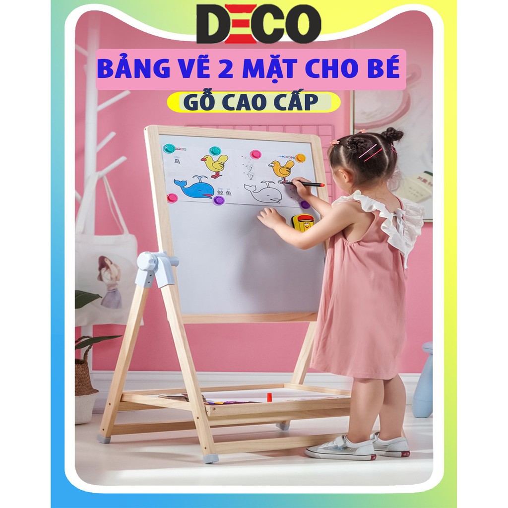 Bảng flipchart 2 mặt cho bé tập vẽ, đồ chơi giáo dục cơ bản, khung gỗ sồi nhập khẩu từ New Zealand sang trọng