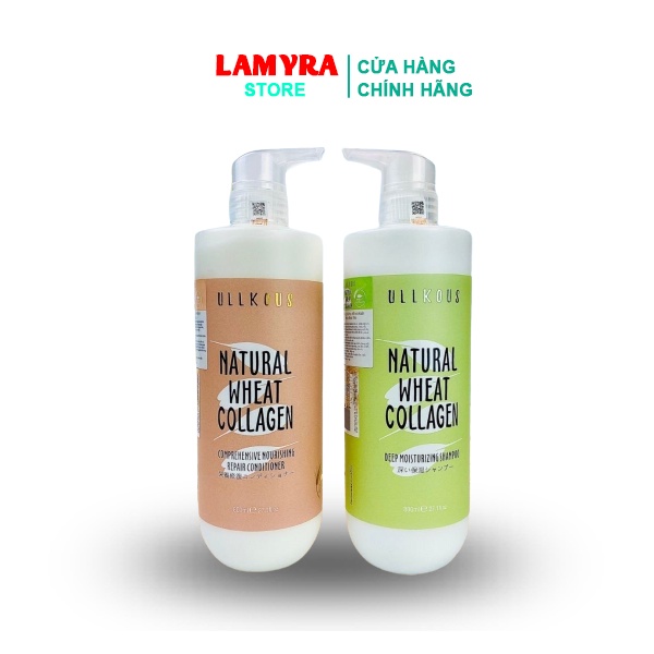 Cặp dầu gội xả ULLKOUS NATURAL WHEAT COLLAGEN 500ML x2 - Phục Hồi Tóc Hư Tổn Từ Bên Trong Lamyra [CHÍNH HÃNG]