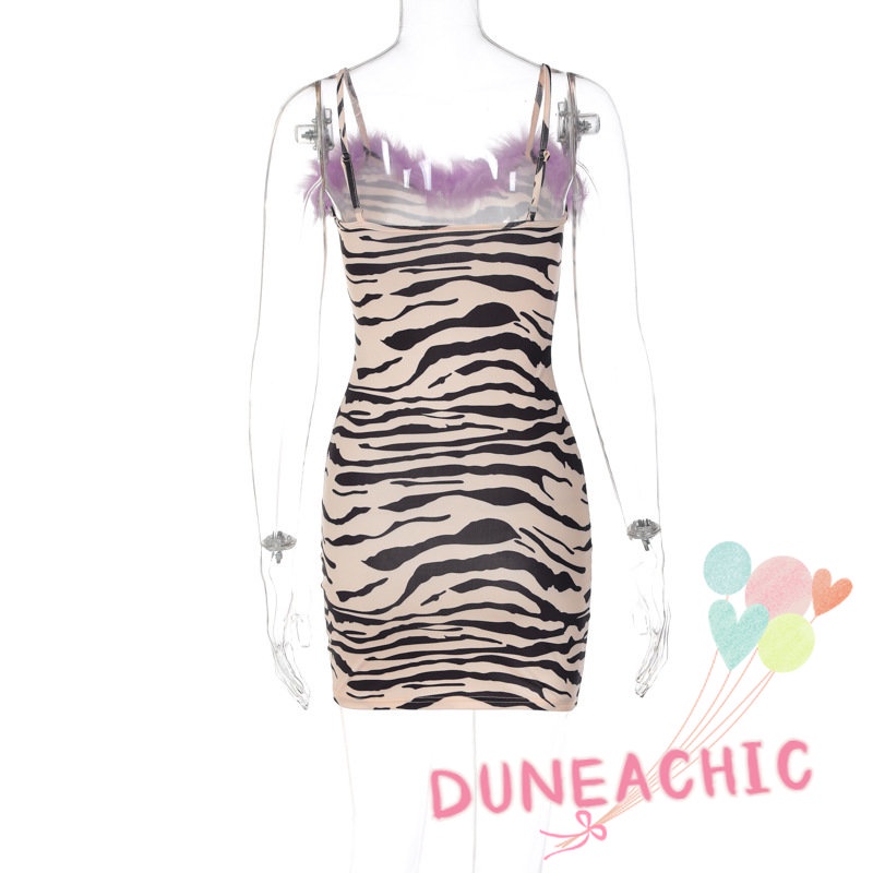 DUNEA Đầm Nhung Trễ Vai Kẻ Sọc Thời Trang Đường Phố Cá Tính Cho Nữ