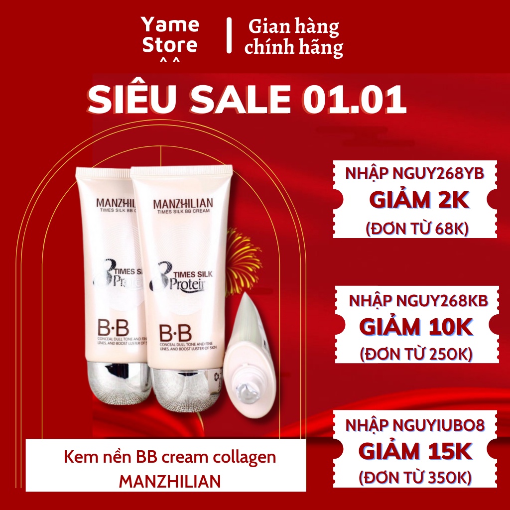 Kem nền BB cream collagen MANZHILIAN 8 time silk protein làm trắng da tinh chất tơ tằm