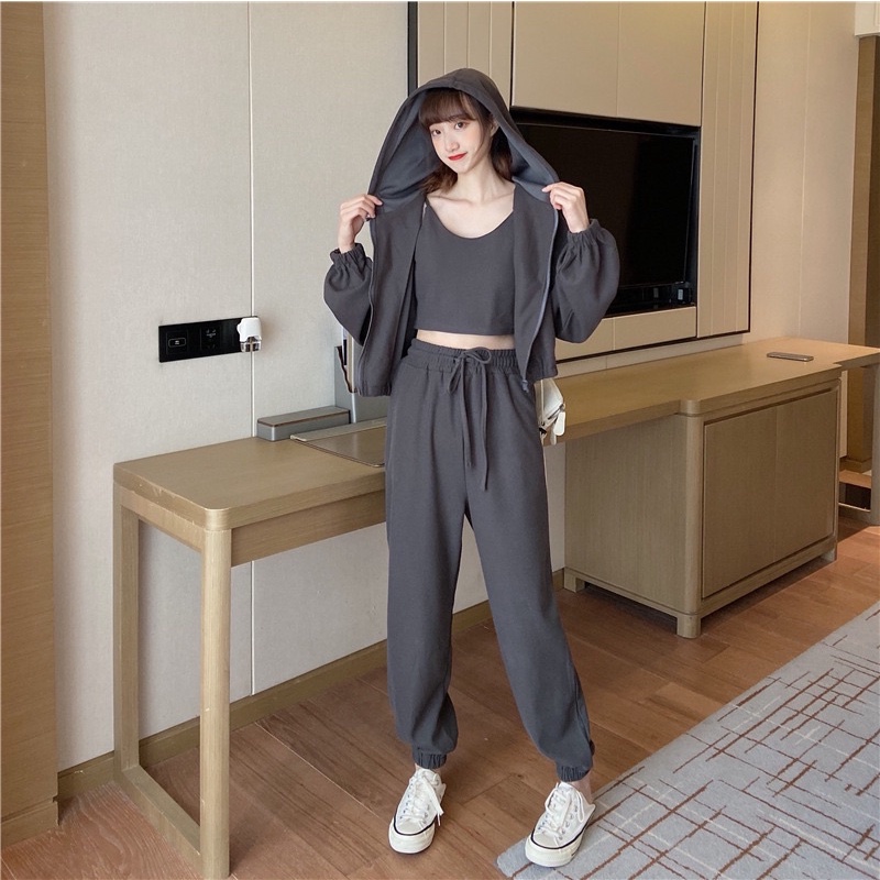 [HTSHOP]-Set bộ đồ thể thao nữ 3 chị tiết bassic phong cách HQ