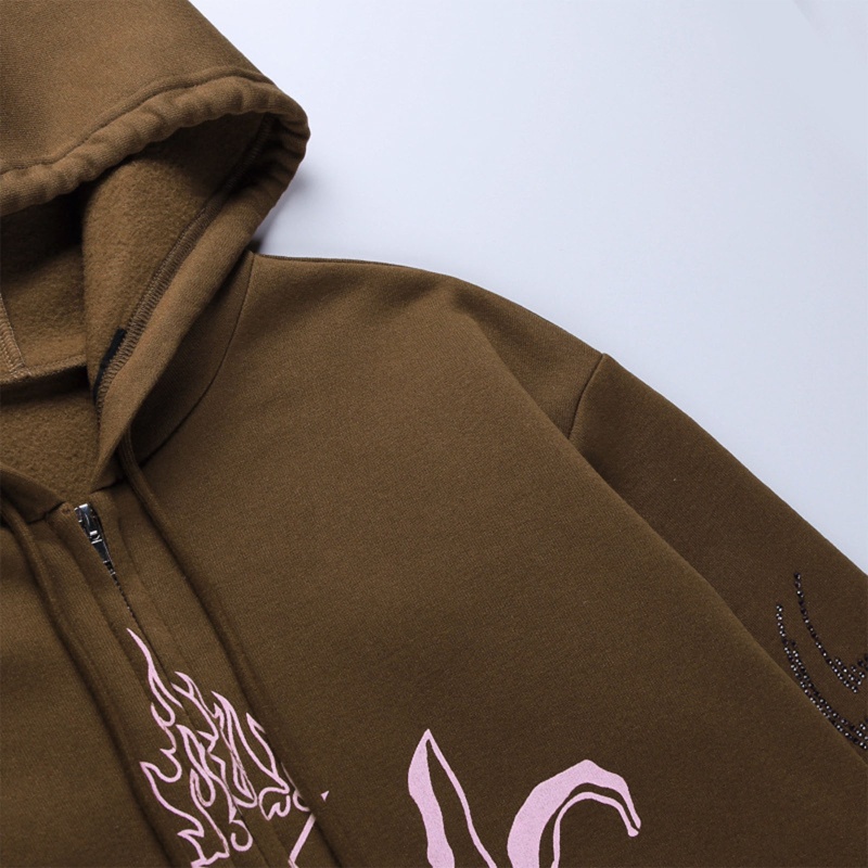 Xiangbao Áo Khoác Hoodie Tay Dài Có Khóa Kéo In Hình Nhện Đính Đá Cho Nữ Sw