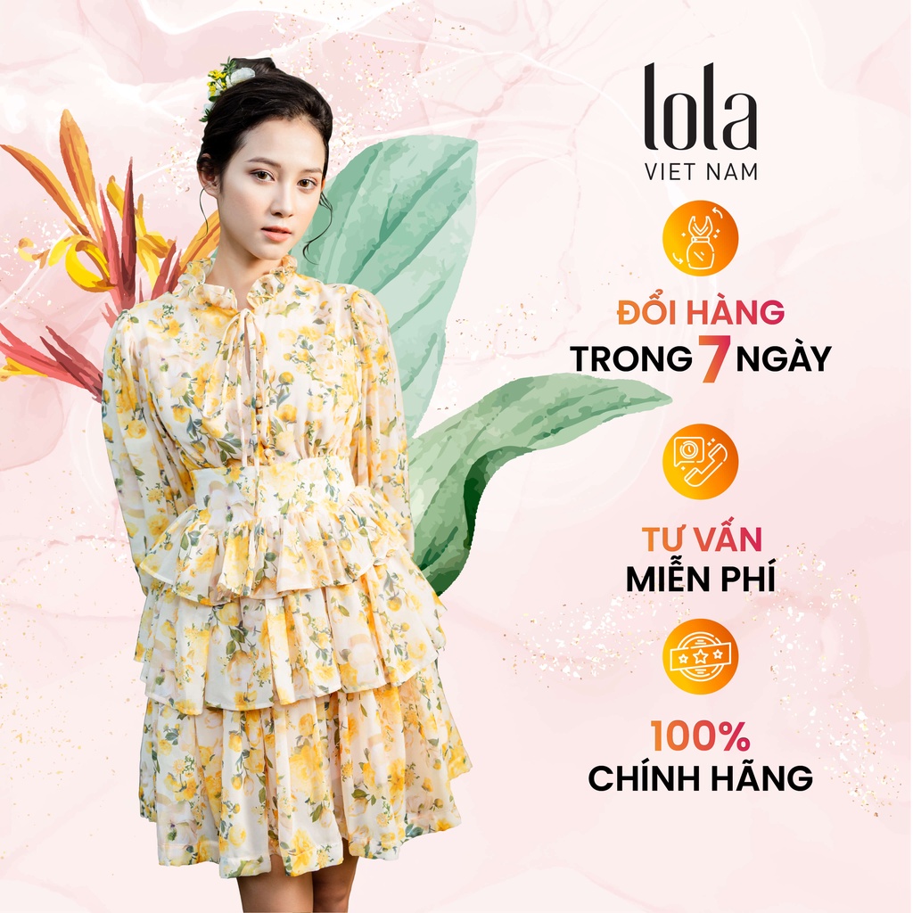 Đầm Dài Hoa Nhí Công Chúa LOLA VIETNAM Thiết Kế 3 Tầng Tay Phồng Nhiều Nút Váy Nữ Dự Tiệc DA08