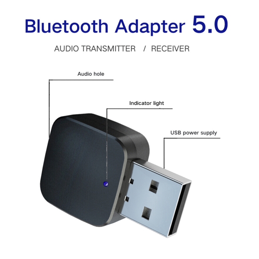 2 in 1 USB Bluetooth 5.0 Transmitter 3.5mm Audio Music Receiver Adapter Car Kit