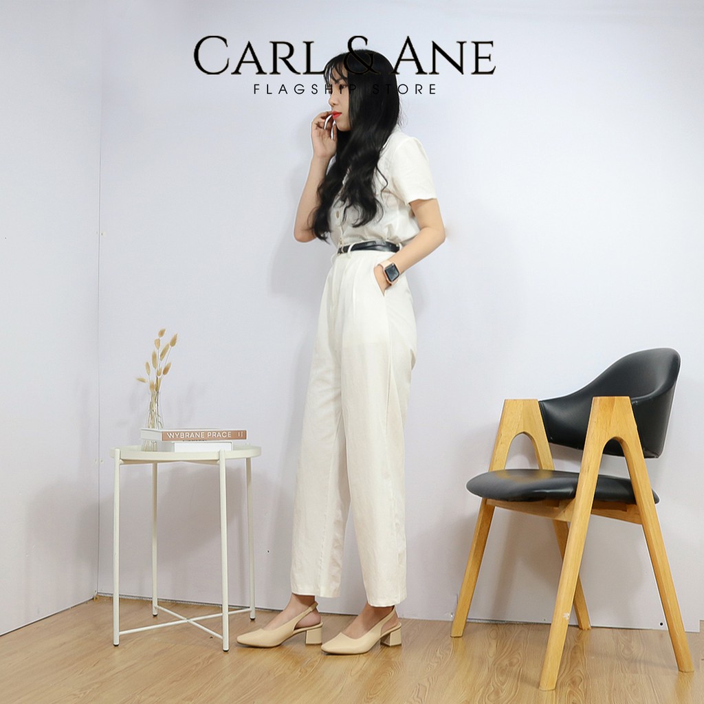 Carl & Ane - Giày cao gót  thời trang mũi vuông phối dây quai mảnh cao 5cm màu hồng - EL016