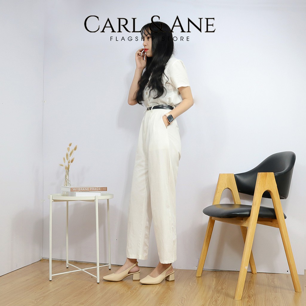 Carl &amp; Ane - Giày cao gót  thời trang mũi vuông phối dây quai mảnh cao 5cm màu hồng - EL016