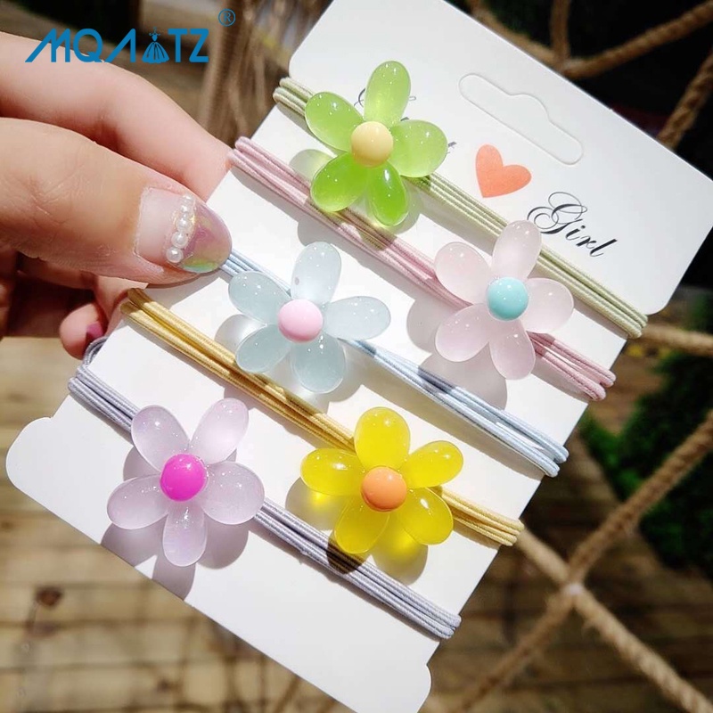 Dây buộc tóc MQATZ trang trí bông hoa màu sắc dạ quang xinh xắn dành cho bé gái
