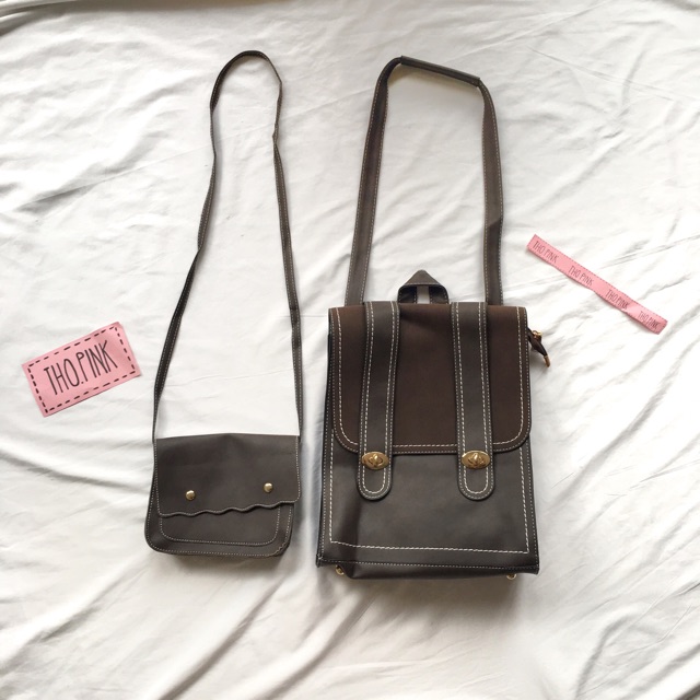 Order Cặp sách kèm túi đeo chéo da PU sẵn màu cà phê | BigBuy360 - bigbuy360.vn