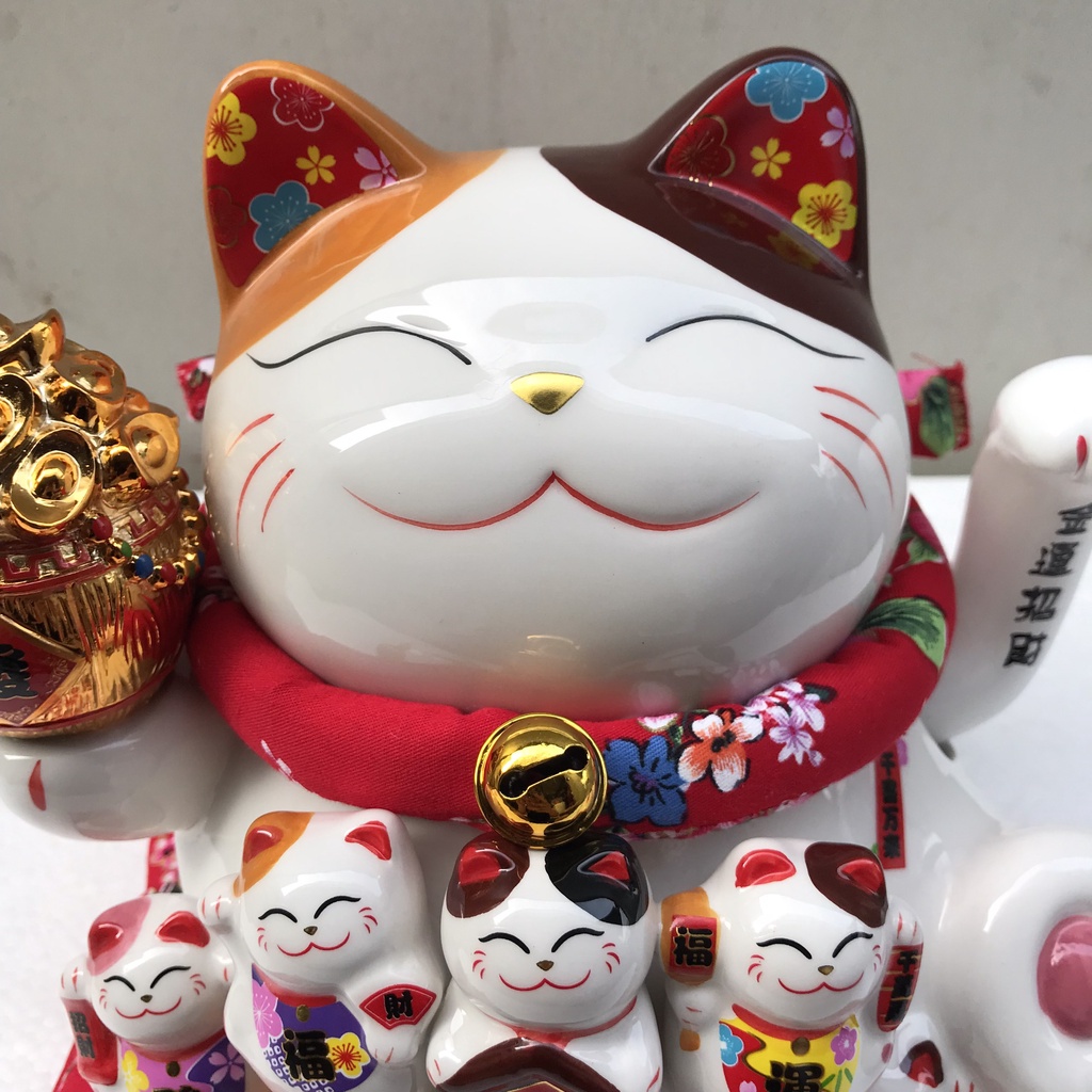 Mèo thần tài vẫy tay thiên kim cao 20cm dùng điện, mèo vẫy tay thu hút khách hàng, phù hợp làm quà khai trương, tân gia