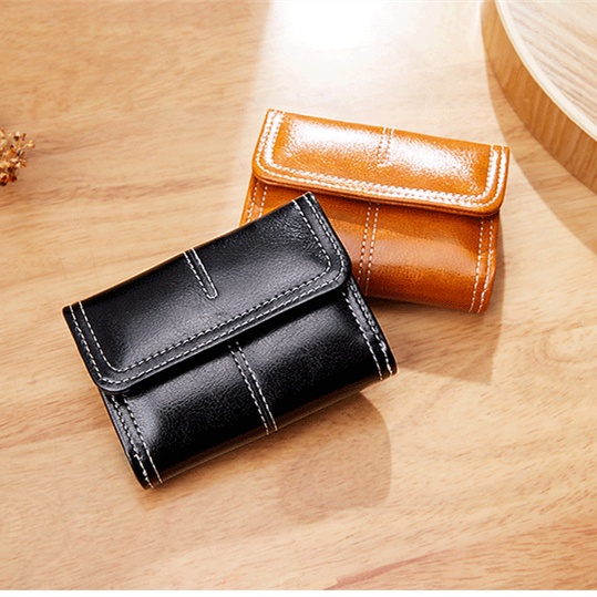 Ví Da Sáp Dầu Phong Cách Vintage Nhiều Ngăn Đựng Thẻ Mini Cho Nam Nữ