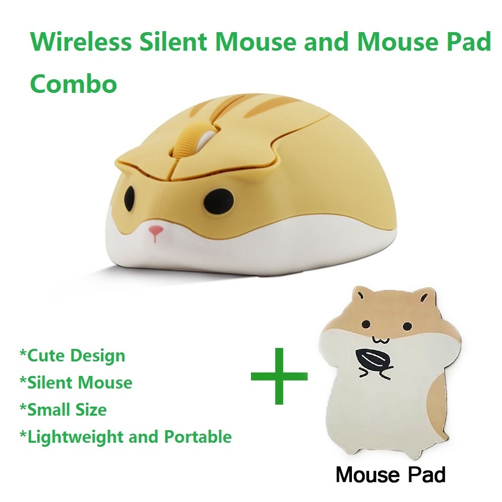 Chuột Hamster Không Dây Êm Ái 1600DPI Kèm Miếng Lót Chuột Máy Tính Dễ Thương