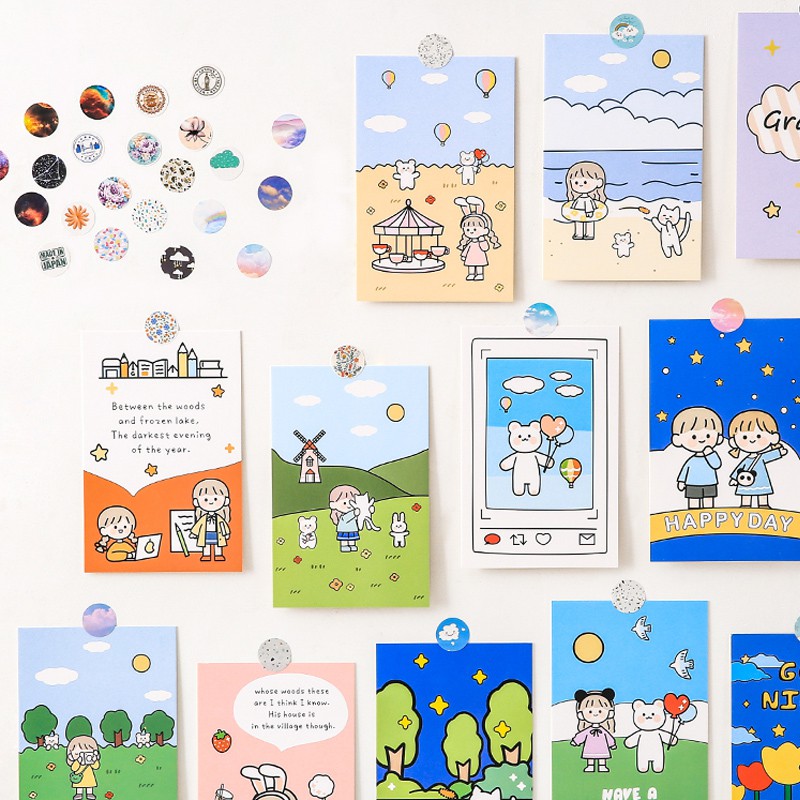 1 tờ sticker hình tròn trang trí Morandi