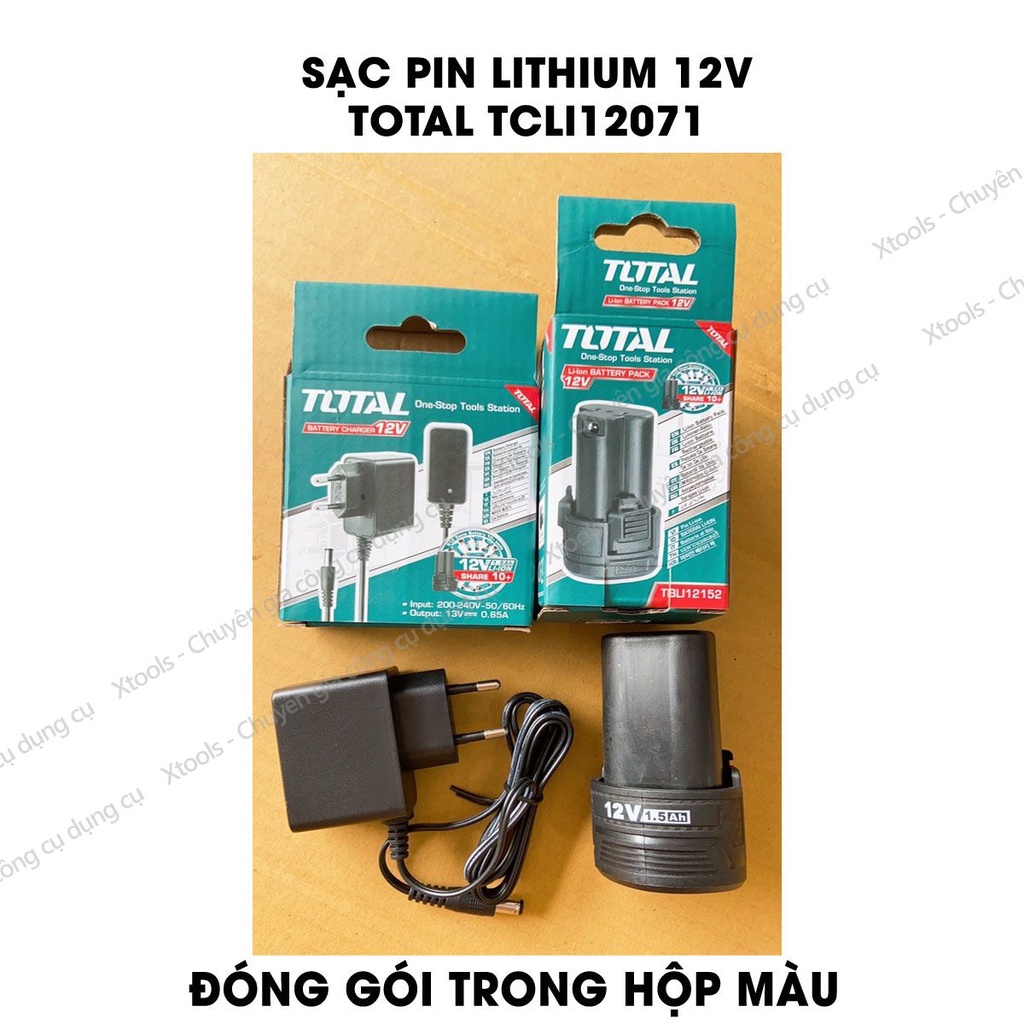 Sạc pin Lithium 12V  TOTAL TCLI12071 Sạc pin 12V Total sạc trong 2 giờ, phù hợp nhiều sản phẩm dùng pin 12V TOTAL