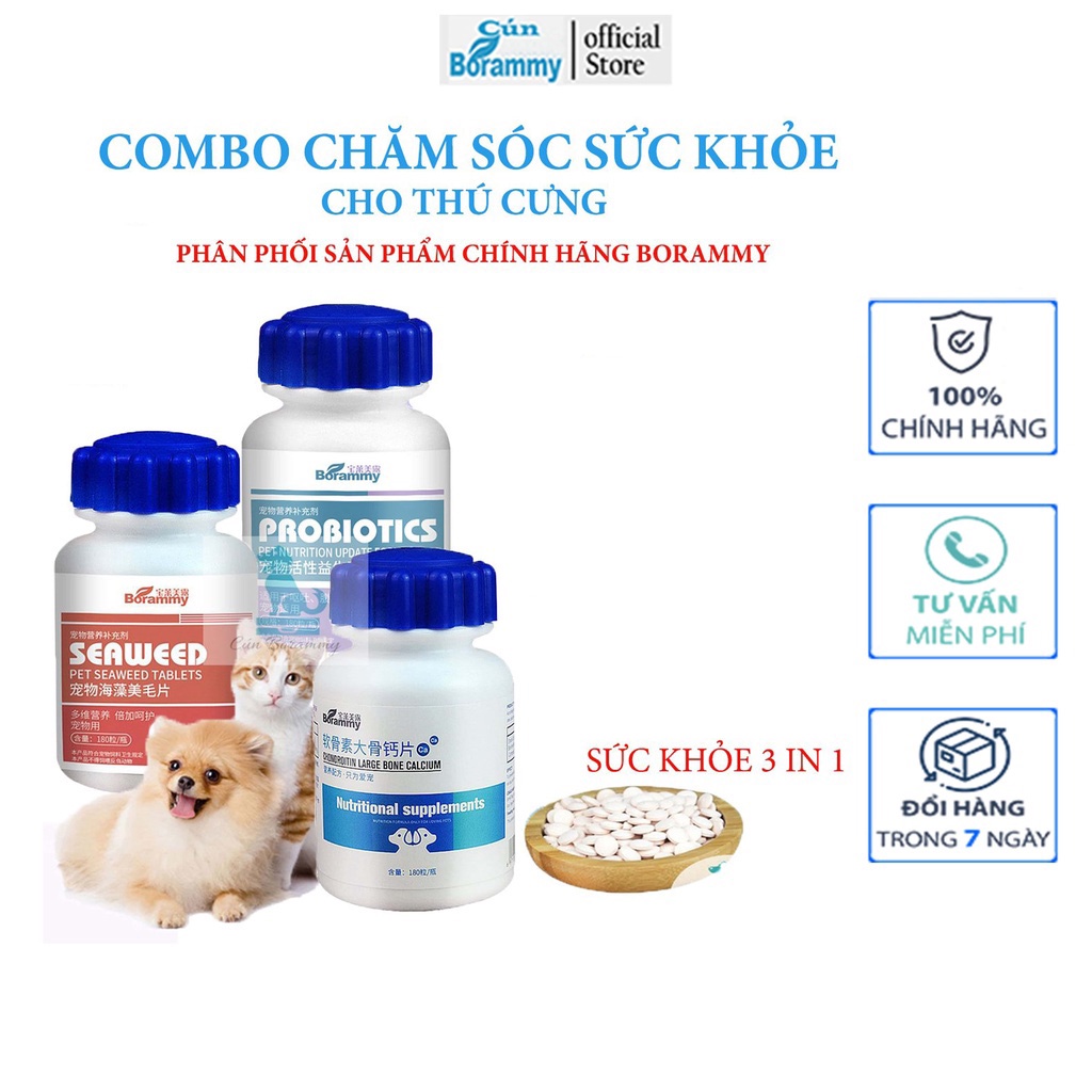 Viên Canxi, Dưỡng Lông, Lợi Khuẩn Đường Ruột, Nguyên Tố Vi Lượng Borammy Cho Chó Mèo – Mã PKCMK69