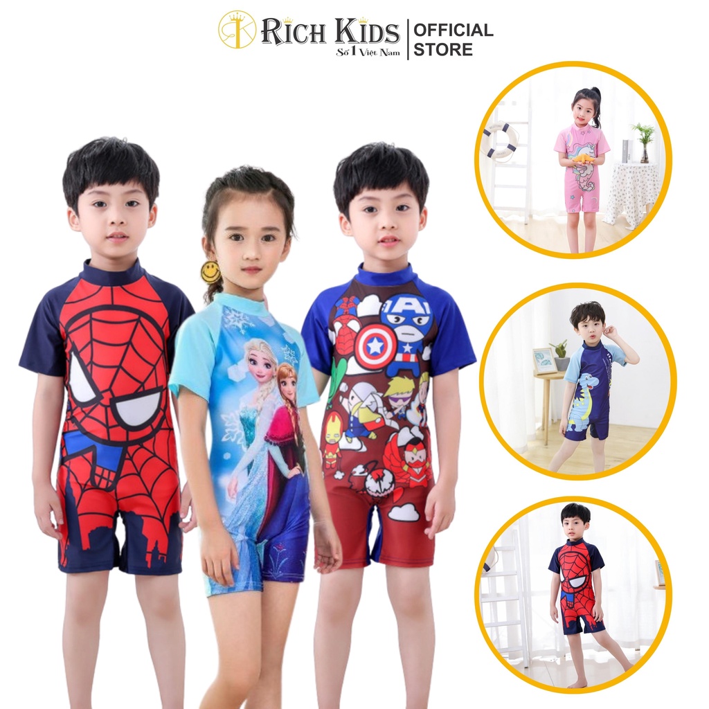 Đồ bơi liền thân RICH KIDS cho bé trai và bé gái 5-10 tuổi họa tiết hoạt hình đáng yêu nhiều màu sắc