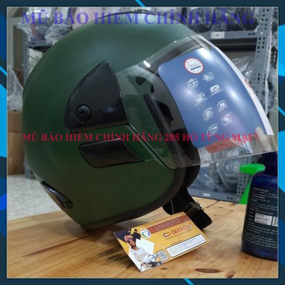 Mũ bảo hiểm chính hãng 3/4 có kính cho Nam  GRO cao cấp - Kiểu dáng 3/4 nam nữ màu xanh rêu