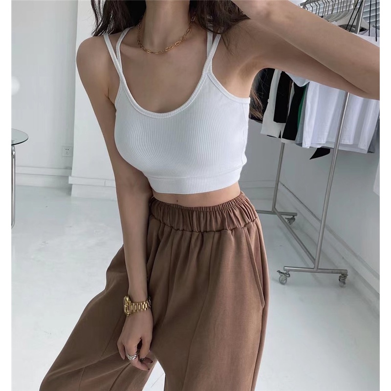 Cocory vn Áo Croptop Dệt Kim Không Tay Dáng Ôm Gợi Cảm Thời Trang Mùa Hè Cho Nữ