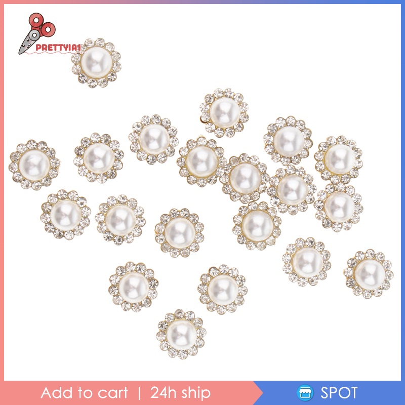 1 [Prettyia] Set 20 Nút Trang Trí Sổ Tay Hình Bông Hoa Đính Đá Ngọc Trai Giả