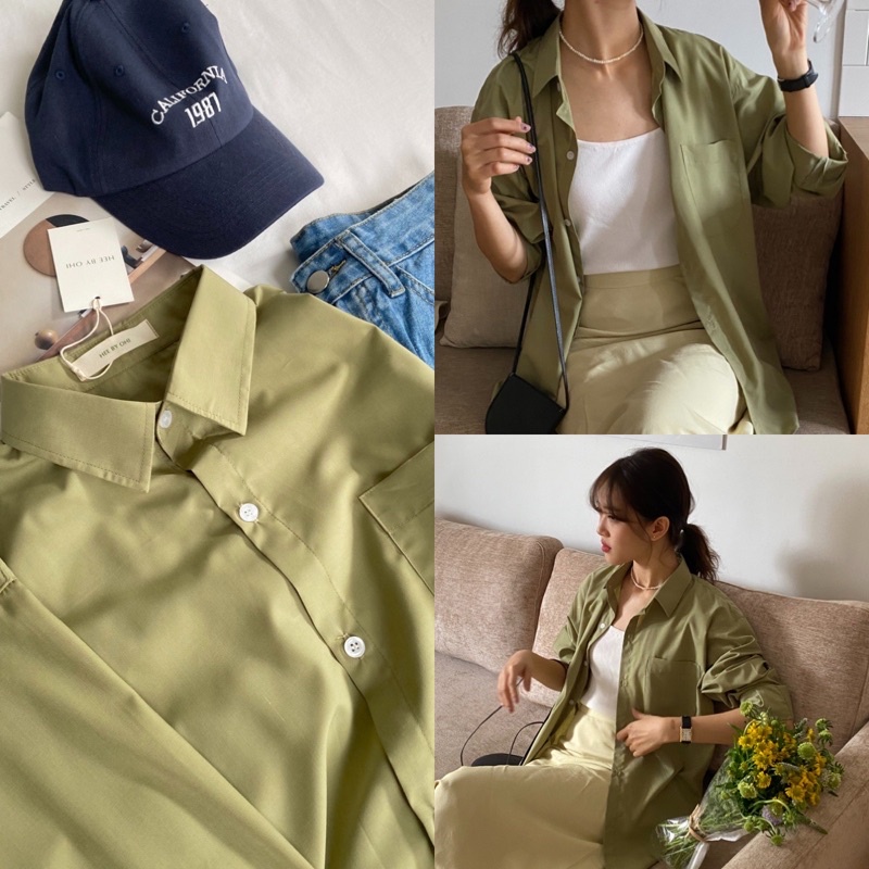 ÁO SƠ MI NỮ - HEE BY OHI - Màu Trà Xanh Matcha Cotton Chống Nhăn (heebyohi)