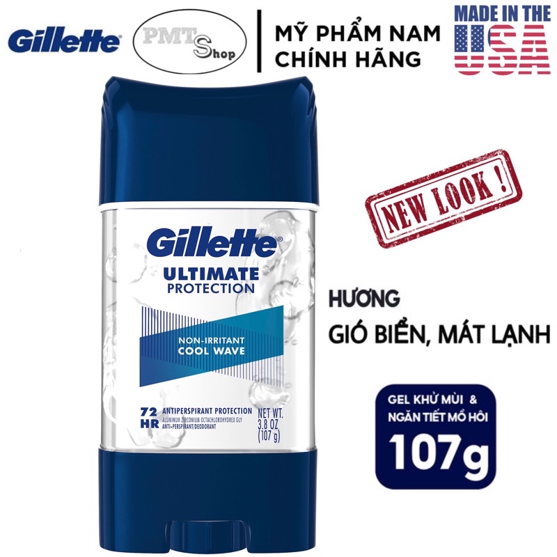[USA] Lăn khử mùi nam Gel Gillette Cool Wave 6in1 Ultimate Protection 107g - Mỹ