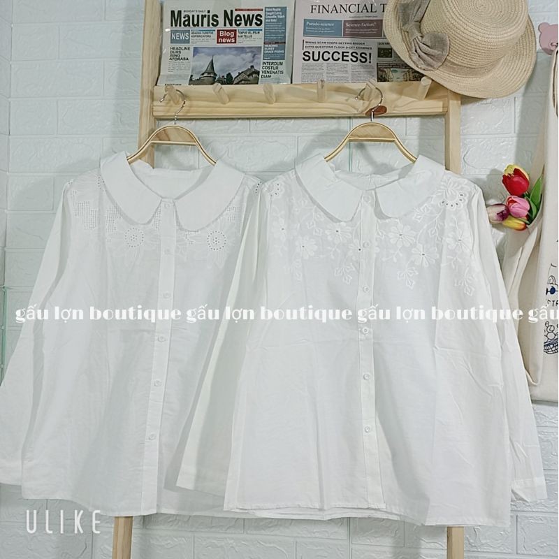 áo sơ mi cổ bẻ thêu hoa vintage ảnh thật