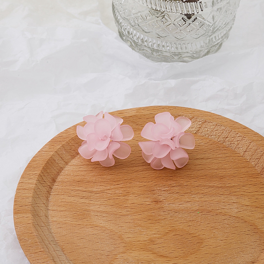 Bông tai hình hoa bằng Acrylic màu xanh lá/hồng/trắng