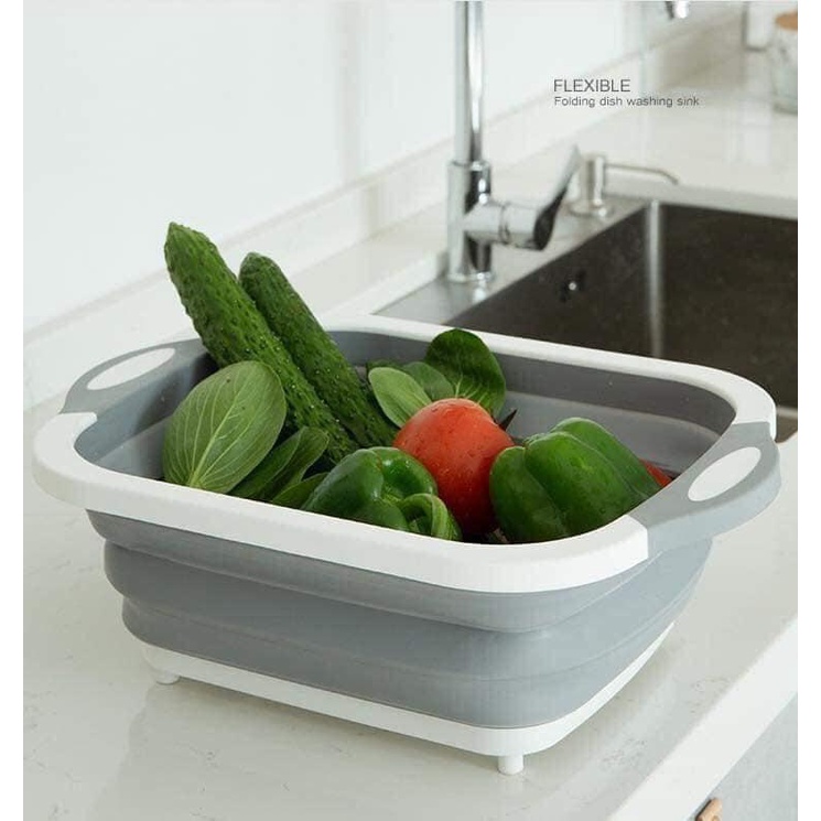[SALE 50% HÔM NAY] Đồ gia dụng nhà bếp thông minh - Chậu rửa hoa quả, chậu tắm gấp gọn kèm thớt đa n