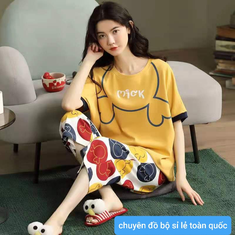 Đồ bộ nữ dễ thương, pijama, đầm ngủ cotton mặc nhà cao cấp tay cộc quần lửng mùa hè chất vải mềm mịn thoáng khí L01u