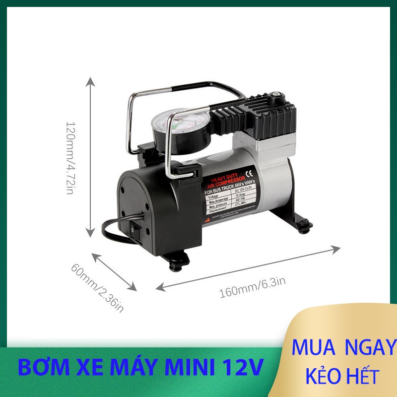 Máy bơm xe máy , ô tô, mô tô 12v xylanh 19 bằng săt