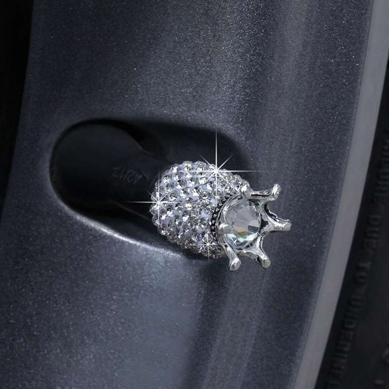 4PCs New Crown Valve Cap Creative Diamond Car Tire Cap Universal Modification Valve Core Cap Cover Female 1Reb