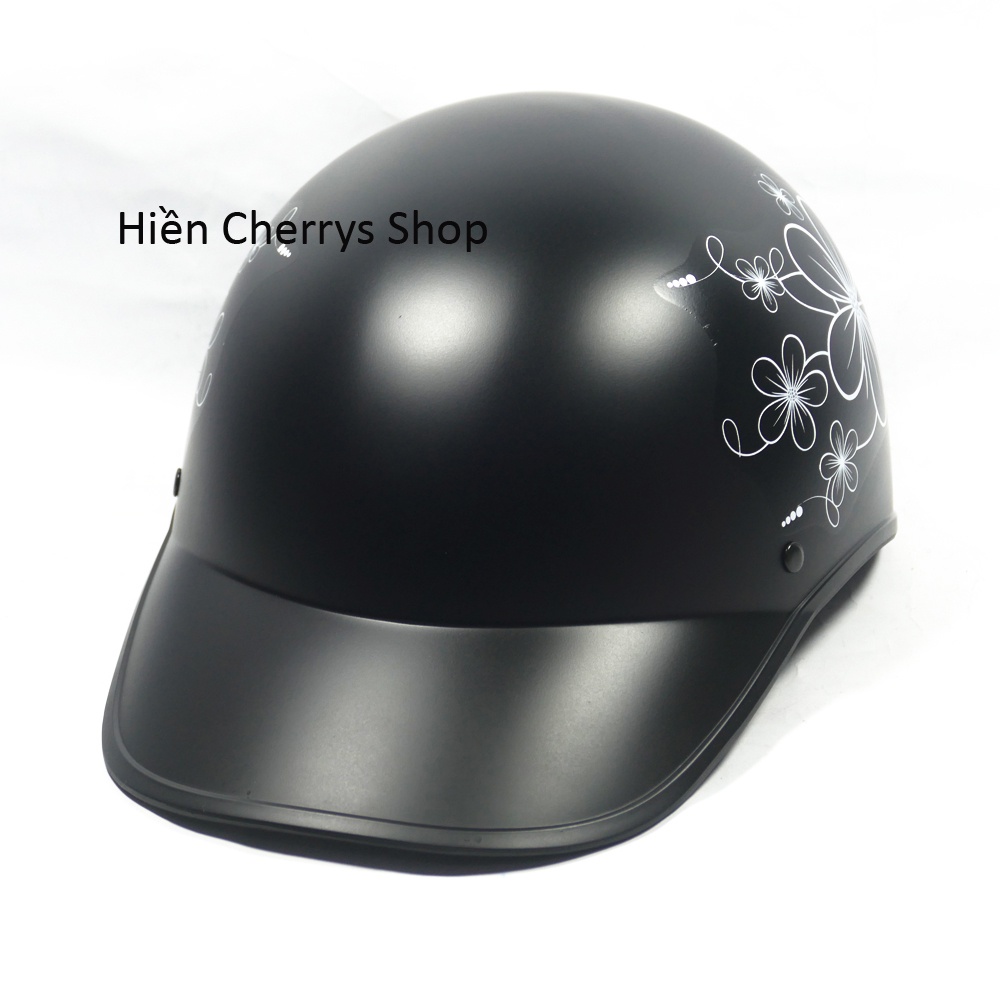 Nón bảo hiểm,mũ bảo hiểm lưỡi trai in họa tiết hình Hoa dễ thương có khoét đuôi dễ dàng buột tóc cao cho các bạn nữ