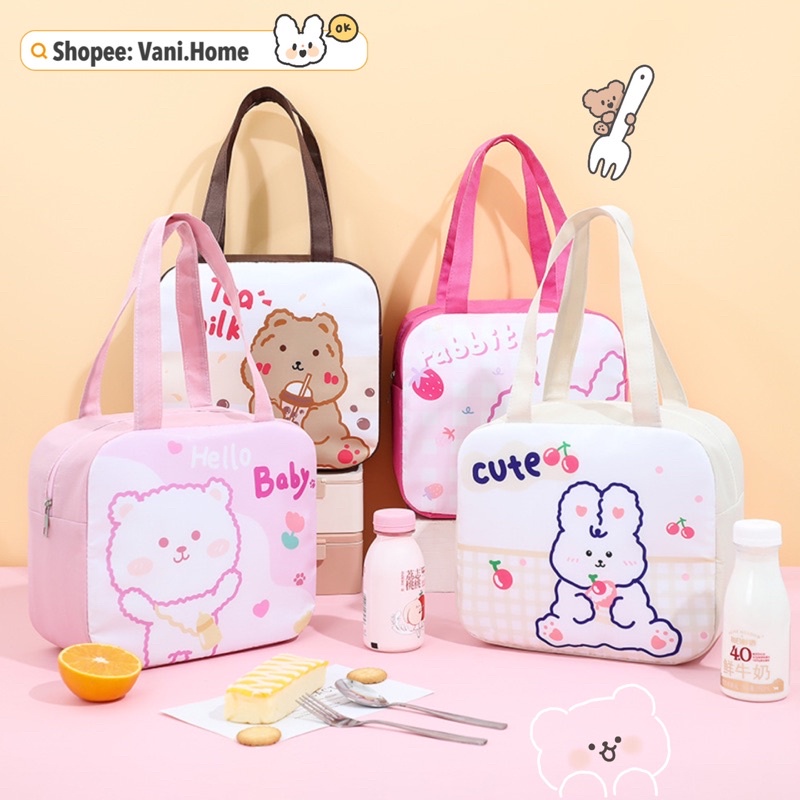 Túi đựng cơm cute , Túi Giữ Nhiệt, Túi Đựng Hộp Cơm Style Nhật Bản Hình Động Vật Cute Chống Thấm Nước