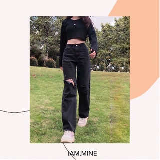 Quần jeans đen rách gối cá tính