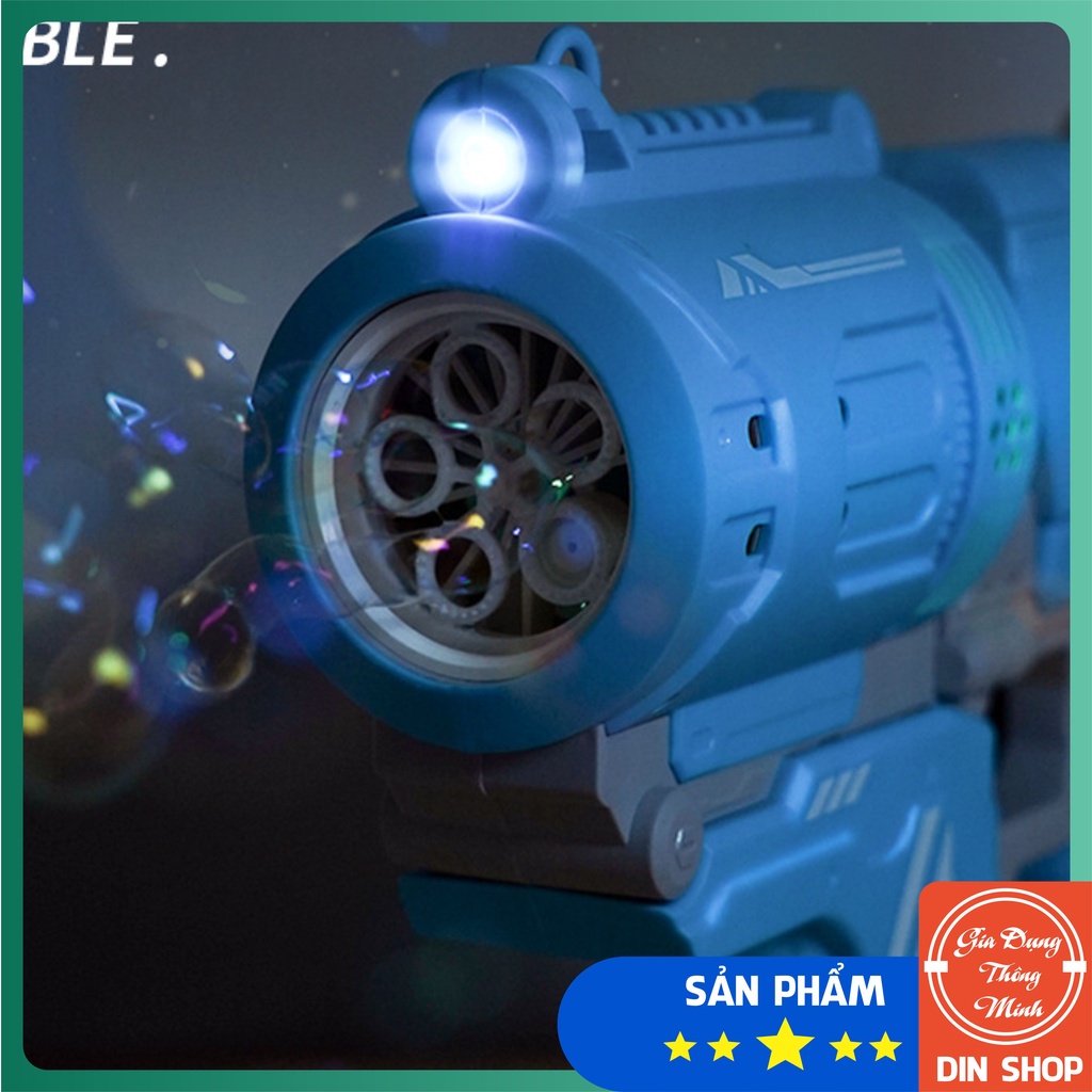 Súng Thổi Bong Bóng Tự Động 👑CỠ BỰ👑 Súng 5 Nòng Bắn/Phun Bong Bóng Tự Động Kèm Xà Phòng Có Đèn Có Nhạc