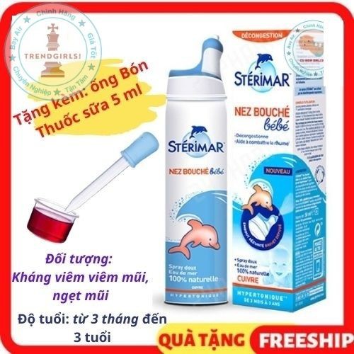 Xịt muối biển cá heo cho bé từ 0-3 tuổi Stérimar, 100ml Pháp